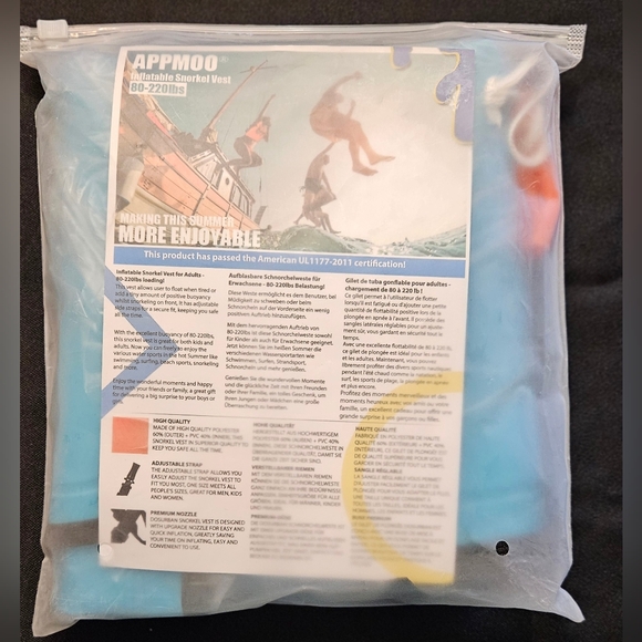 Inflatable Snorkel Vest NEON BLUE / AQUA - Picture 5 of 9